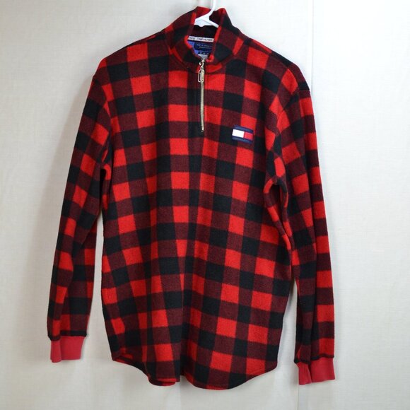 Vintage Tommy Hilfiger fleece  checked plaid sweatshirt made in TAIWAN - Picture 1 of 8